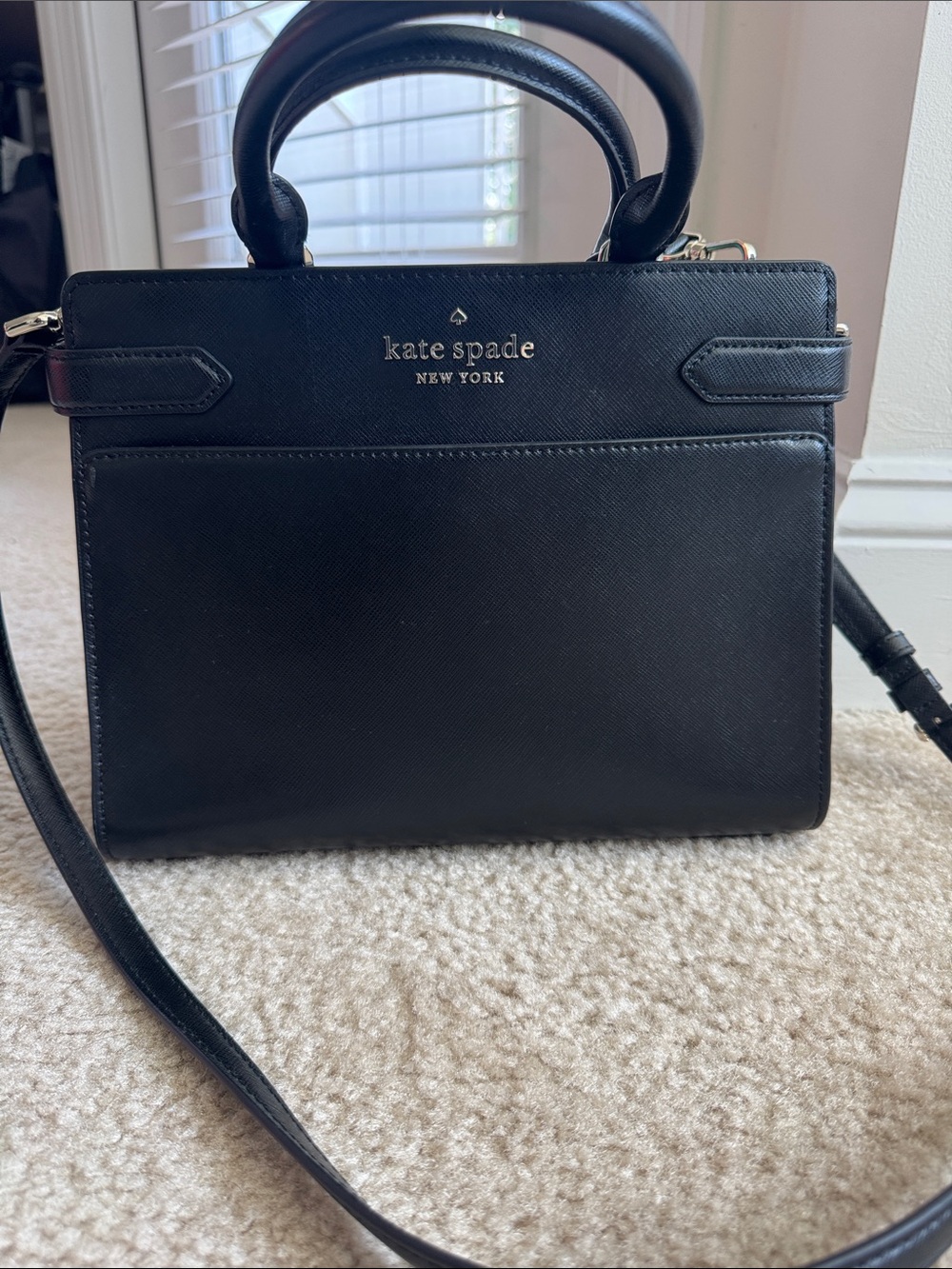 kate spade Black Leather Satchel with Detachable Strap